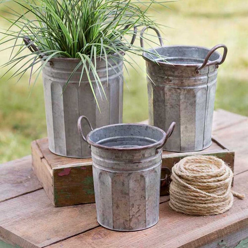 Set of 3 Metal Garden Pails with Handles