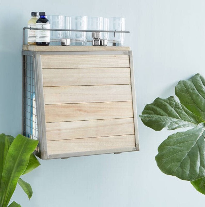 Industrial Wooden Wall Bar Liquor With Fold Etsy