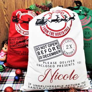 Custom Santa Sack, North Pole Express Santa Delivery Sack, Christmas gift bag, Personalized Name Santa Sack, Santa Sack with Kids' Name