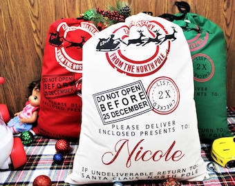 Custom Santa Sack, North Pole Express Santa Delivery Sack, Christmas gift bag, Personalized Name Santa Sack, Santa Sack with Kids' Name