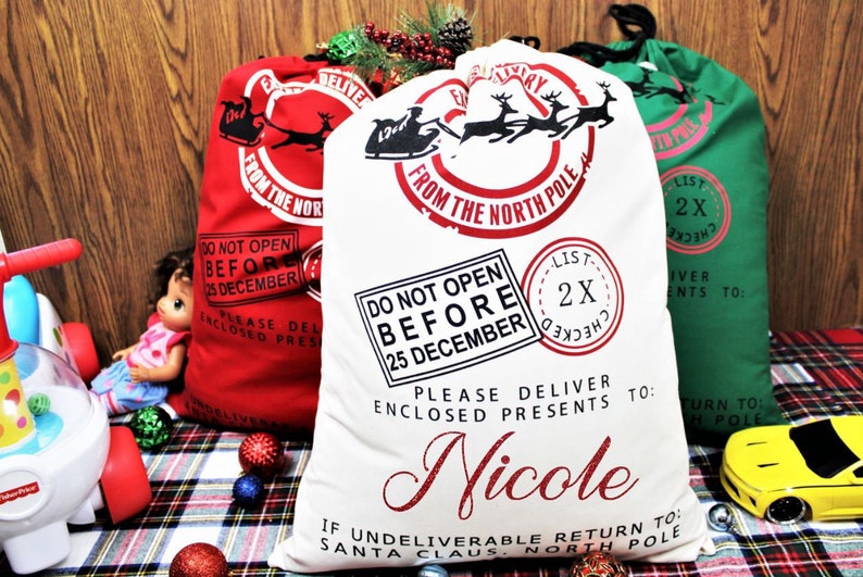 Custom Santa Sack, North Pole Express  Santa Delivery Sack, Christmas gift bag, Christmas gift bag for kids, Santa Claus bag, Presents bag 