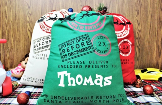 Custom Santa Sack, Holiday Gift Bag for Kids , Add your Name, Personalized Santa Sack, Christmas Tree Gift Bag, Noel Gift Wrap,
