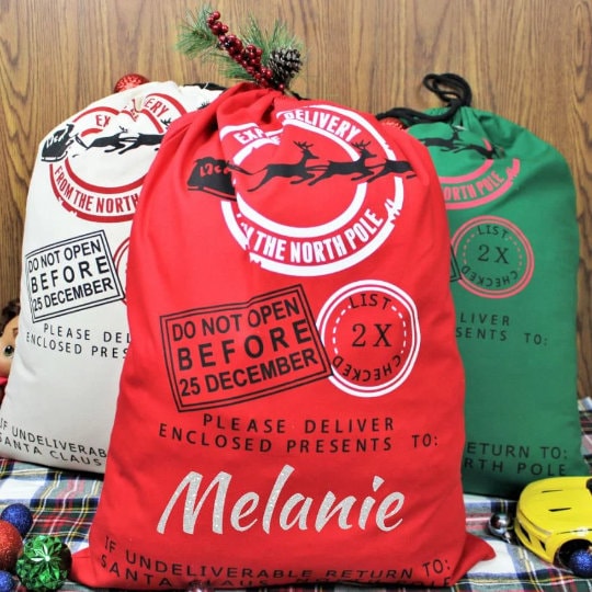 Custom Santa Sack, Holiday Gift Bag for Kids , Add your Name, Personalized Santa Sack, Christmas Tree Gift Bag, Noel Gift Wrap,
