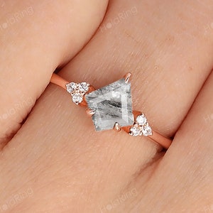 1.5CT Rhombus Cut Salt & Pepper Diamond Engagement Ring/ Cluster Moissanite Diamond Wedding Ring 18K Solid Rose Gold/ Dainty promise ring