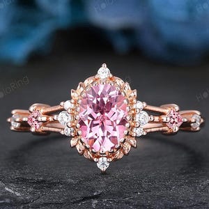 Rosa Saphir Ehering Ovalschliff 5 x 7 mm Rosa Saphir 1ct Ring Einzigartiger Versprechensring für Sie Rosa Saphirring Vintage Ring Art-Deco-Ring