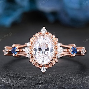 Vintage Oval Moissanite Wedding Ring Unique Ring 1CT Moissanite Engagement Ring Stacking Ring Retro Moissanite Bridal Ring Rose Gold Ring