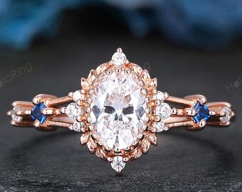 Vintage Oval Moissanite Wedding Ring Unique Ring 1CT Moissanite Engagement Ring Stacking Ring Retro Moissanite Bridal Ring Rose Gold Ring