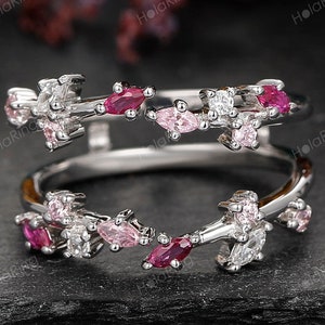 Silver Diamond Ruby Sapphire Cluster Enhancer Ring/ Gold Matching Guard For Any Ring/ Wedding Ring Set Enhancer/ Adjustable Ring/ Split Band