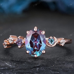 Oval Cut 6x8mm Alexandrite Engagement Ring Unique Promise Ring Delicate Alexandrite Wedding Ring Moon Ring Vintage Promise Ring For Women