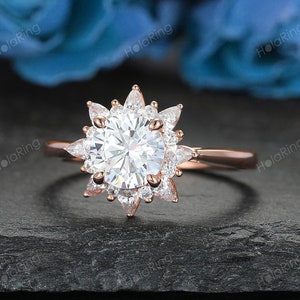 Snowflake Ring FG/VS1 IGI CERTIFIED Lab Grown Diamond Vintage Engagement Ring Unique Cluster Halo Wedding Ring Delicate Anniversary Ring