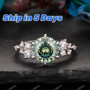 Ready to Ship, Ship in 5 Days, 2CT Portuguese Cut Teal Moissanite Ring Unique Blue Moissanite Ring Cluster Diamond Ring Sterling Silver 925