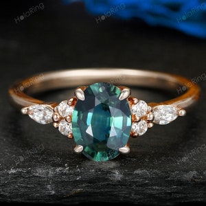 Anello di fidanzamento vintage in oro con zaffiro taglio ovale zaffiro blu verde oro rosa zaffiro turchese anello a grappolo di diamanti moissanite anniversario