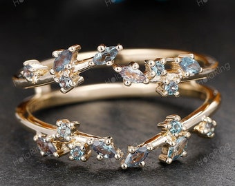 Silber Alexandrit Cluster Enhancer Ring / Gold Passender Schutz für jeden Ring / Ehering Set Enhancer einstellbare Öffnung Split Ehering