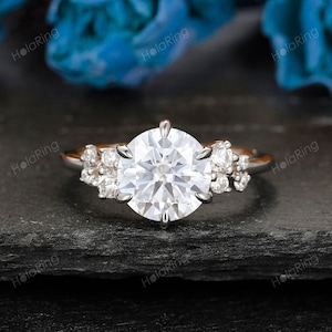 0.5 to 2.0CT Round moissanite ring vintage engagement ring white gold unique snowdrift 6 prong wedding ring diamond gold ring for women