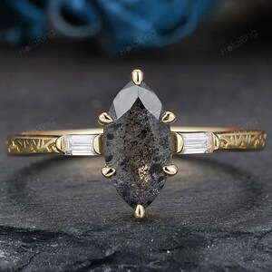 Six Prongs 1CT Marquise Shape Salt And Pepper Diamond Brillaint Cut Engagement Ring Baguette Moissanite Bridal Ring Pattern Band Rings