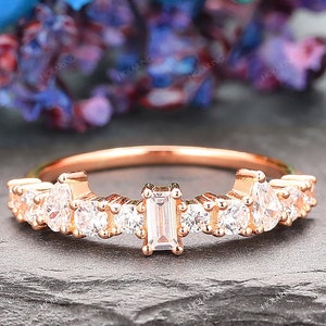 Anniversary Gift For Women/ Moissanite Wedding Band/ 14k Solid Gold Promise Ring/ Fine Jewelry/ Custom Design Bridal Ring/ Stackable Ring