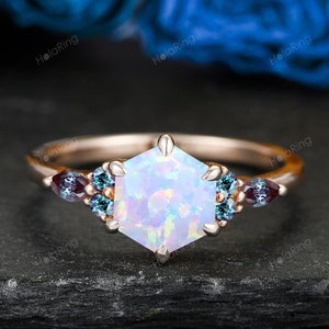 Natural Opal Ring 14K Rose Gold Filled Natural Vintage Alexandrite Sterling Silver Jewelry Gift For Her Promise Dainty Jewelry Silver925