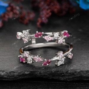 Silver Diamond Ruby Sapphire Cluster Enhancer Ring/ Gold Matching Guard For Any Ring/ Wedding Ring Set Enhancer/ Adjustable Ring/ Split Band