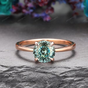 Solitaire Bridal Ring/ 7mm Portuguese Cut Blue Moissanite Engagement Ring/ Prong Setting Ring/ Handcrafted Wedding Ring/ Minimalist Ring