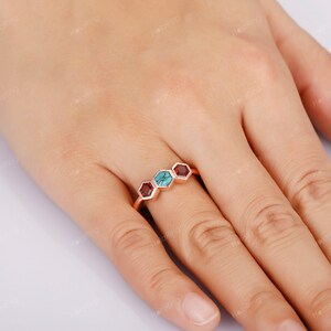 Garnet Ring Turquoise With black cracks Ring/ Dainty Bezel Set Wedding Band/ Unique 3 Gemstone Ring/ Personalized Gemstone Ring Silver 925 image 7