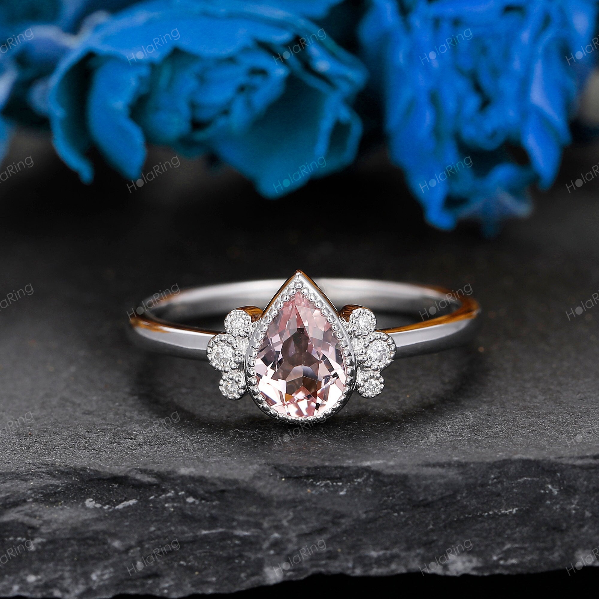 Vintage Teardrop Morganite Ring 14K Rose Gold Vermeil Morganite 