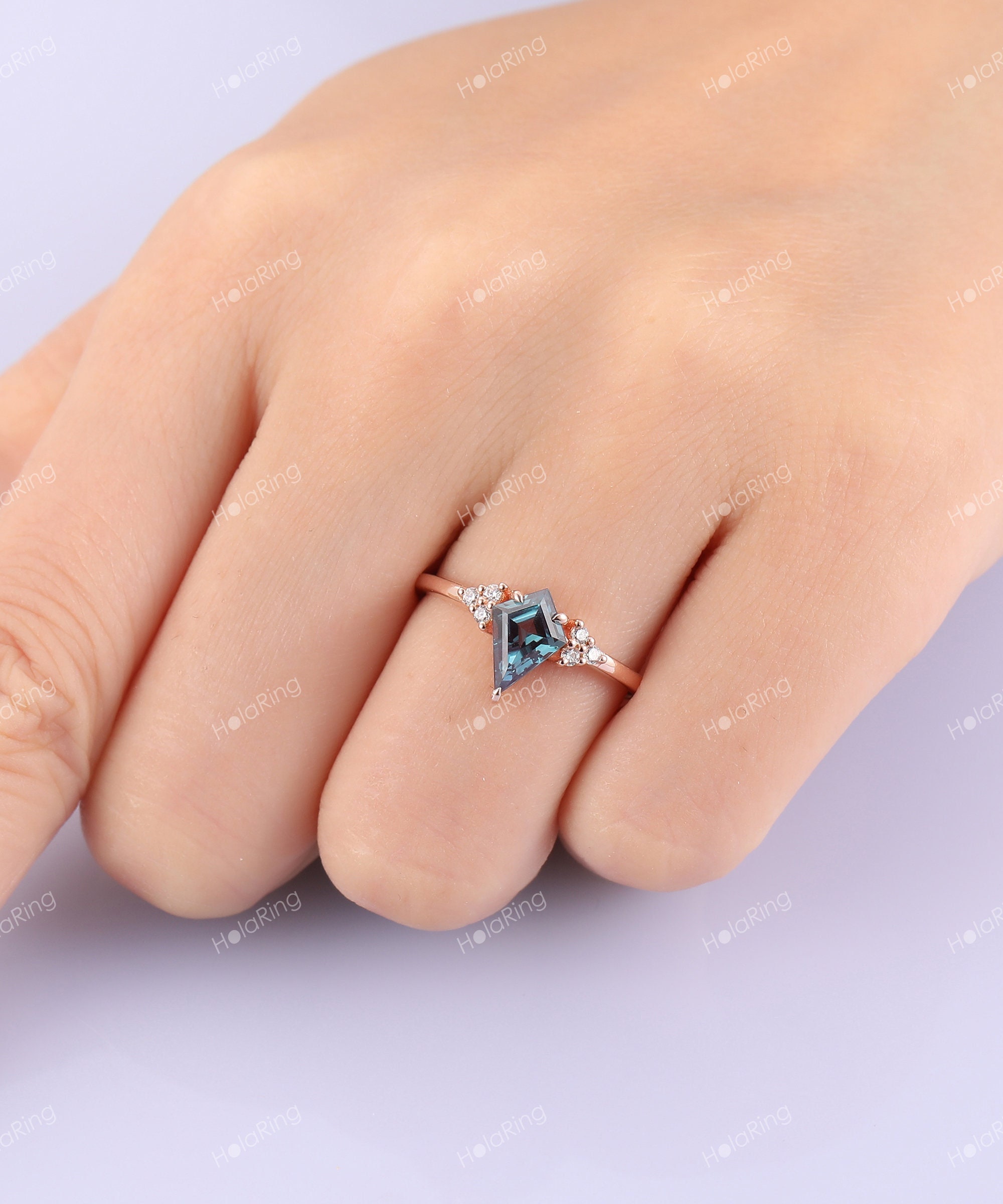 1.35CT Kite Alexandrite Engagement Ring/ Gemstone Ring/ Triple Stone Ring/ Color Change Stone Ring/ Sterling Silver Ring/ Blackweek Sale