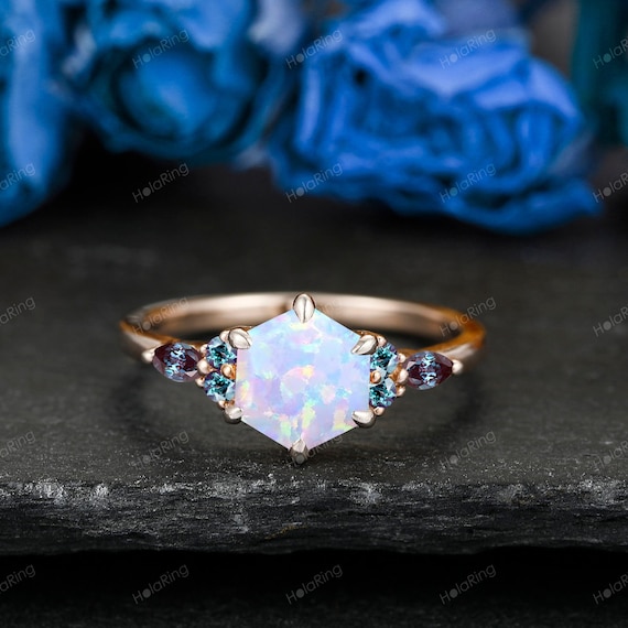 Natural Opal Ring 14K Rose Gold Filled Natural Vintage Alexandrite Sterling  Silver Jewelry Gift For Her Promise Dainty Jewelry Silver925