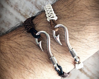 MEN FRIENDSHIP BRACELET, men silver bracelet, gift for him, woven bracelet, everyday bracelet, fish hook bracelet
