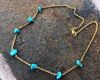 RAW TURQUOISE NECKLACE, 14k gold filled gemstone necklace, stackable women necklace, gift for her, birthday gift, anniversary gift,