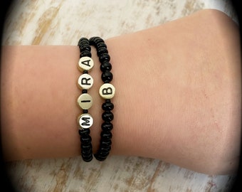 GOLD NAME BRACELET, custom initial bracelet, couples bracelets, adjustable bracelet, beaded bracelet, matching bracelets, friendship bracele