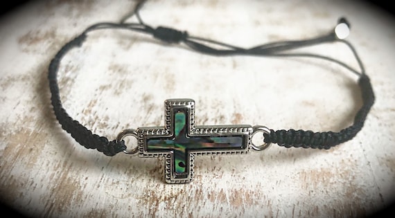 Bracciale con croce pendente e pietre in acciaio inox braccialetto per donna