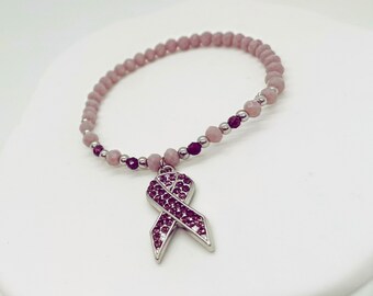 Elastic purple cancer sign bracelet, cancer fighter, cancer support, purple bracelet, bracelet for her