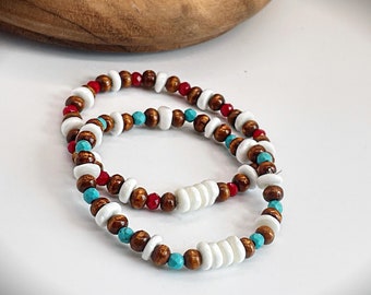 Boho wood bracelet, unisex bracelet, elastic bracelet, friendship bracelet, best friend gift, beaded bracelet, bracelet for women, matching