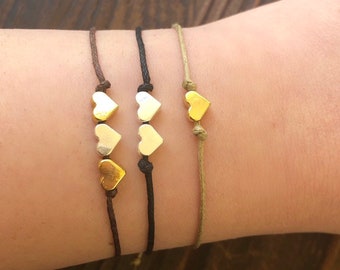 HEART FRIENDSHIP BRACELET, dainty bracelet , matching bracelet, string bracelet, best friend bracelet, couple bracelets, set of 3 hearts