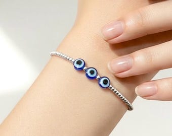 EVIL EYE BRACELET, gold beaded bracelet, chakra bracelet, silver stretch bracelet, Buddhist bracelet, friendship bracelet, wish bracelet