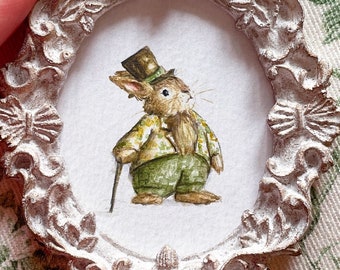 Lapin victorien - ORIGINALE Aquarelle petit lapin style Beatrix Potter Pierre Lapin Alice merveilles - Affiche - Miniature - Cadeau Noël