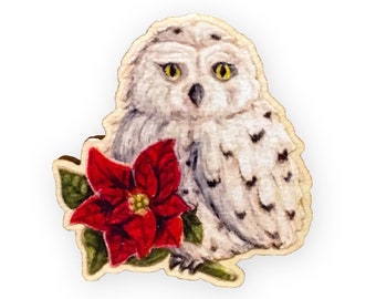 Pin's en bois à porter ou à collectionner en bijou d'une chouette blanche Hedwige pour sorcier pin's broche en bijou chouette de Noël