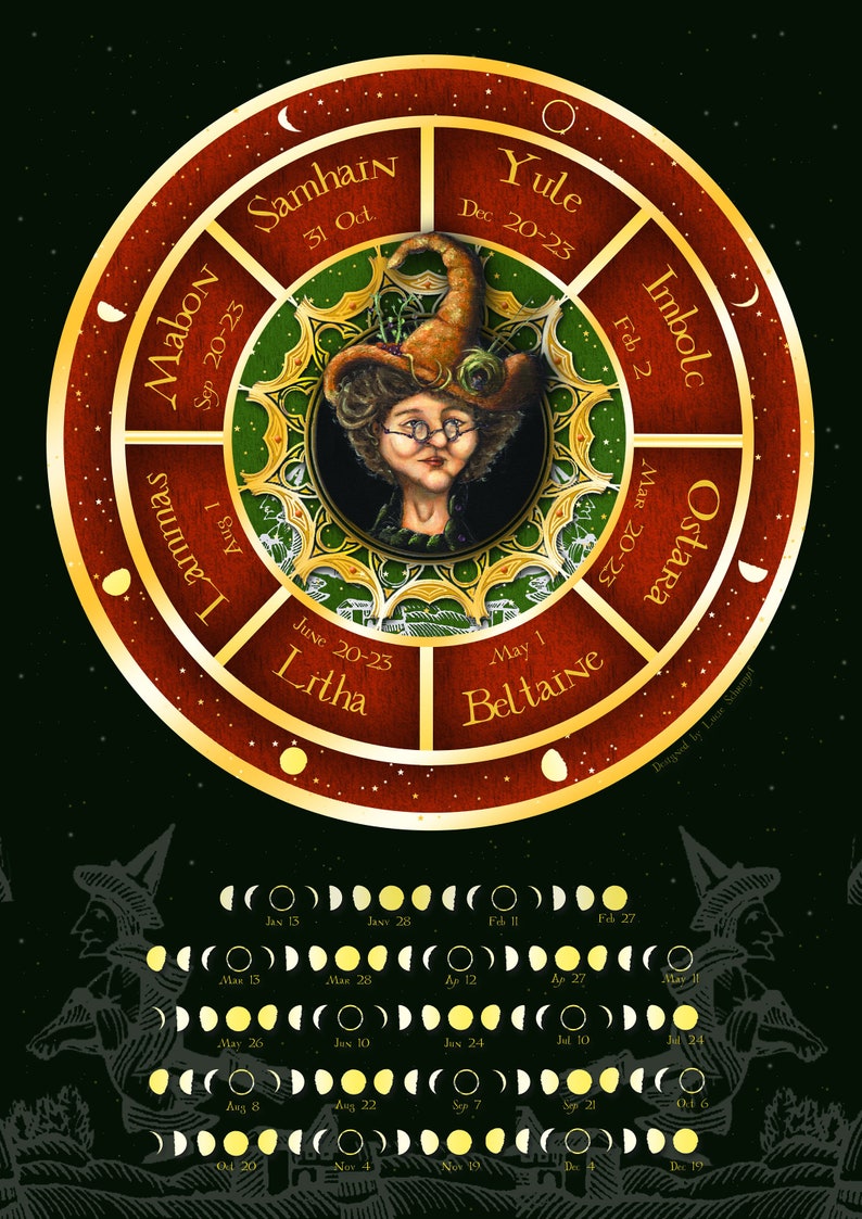 Poster 2021 Witch Calendar pagan wheel Moon calendar Ravenclaw Etsy