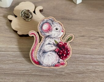 Pin's en bois petite souris beatrix potter pierre lapin brambly hedge bijou souricette Beatrix potter broche souris animaux souris bijou