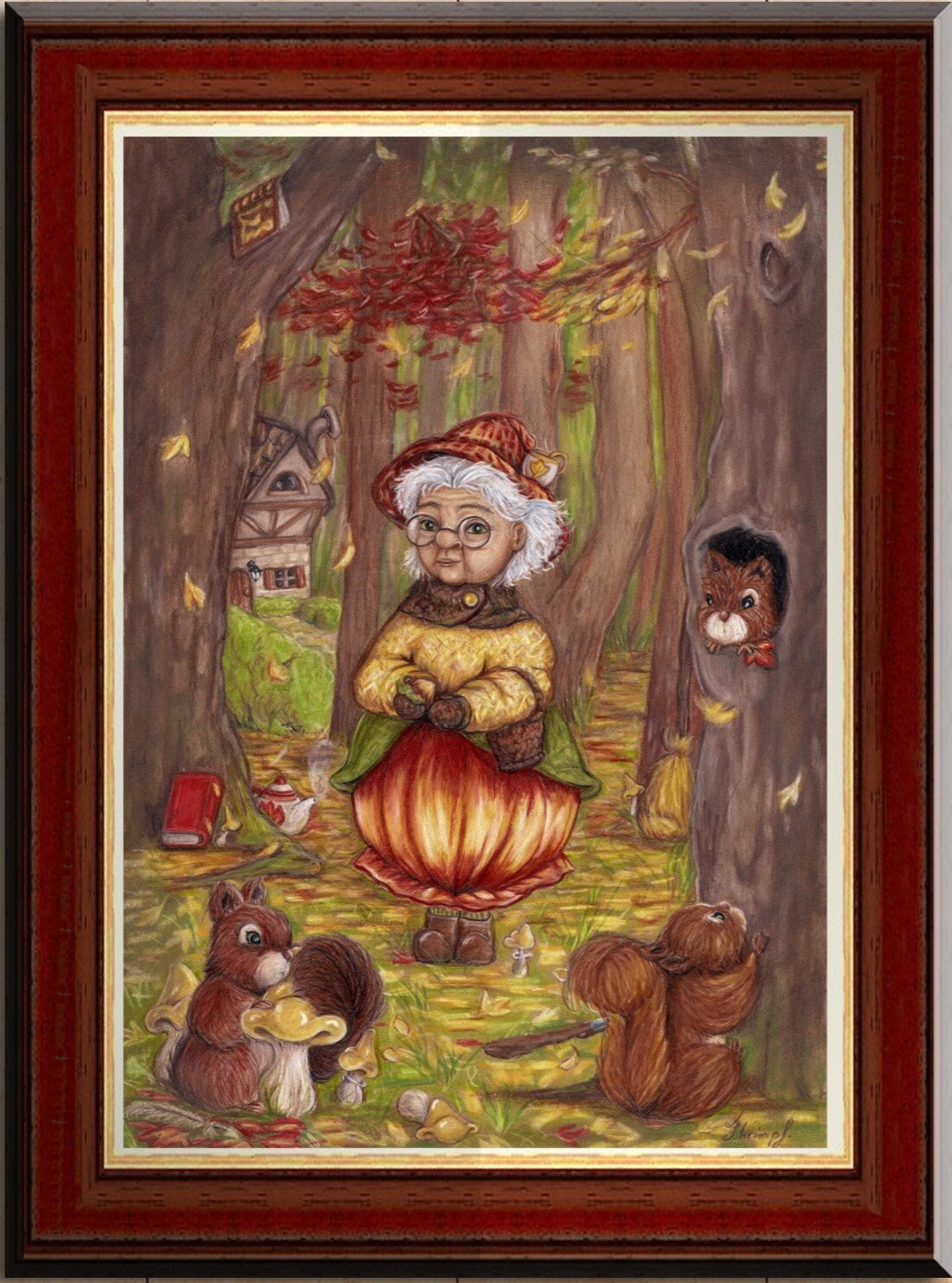 Original Dessin d'art à Afficher Pour Décoration Murale Dessin Original d'une Sorcière de La Forêt U