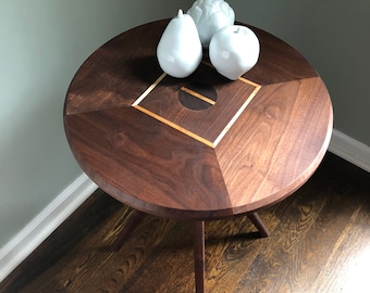 Modern Walnut 17 inch Round Side Table