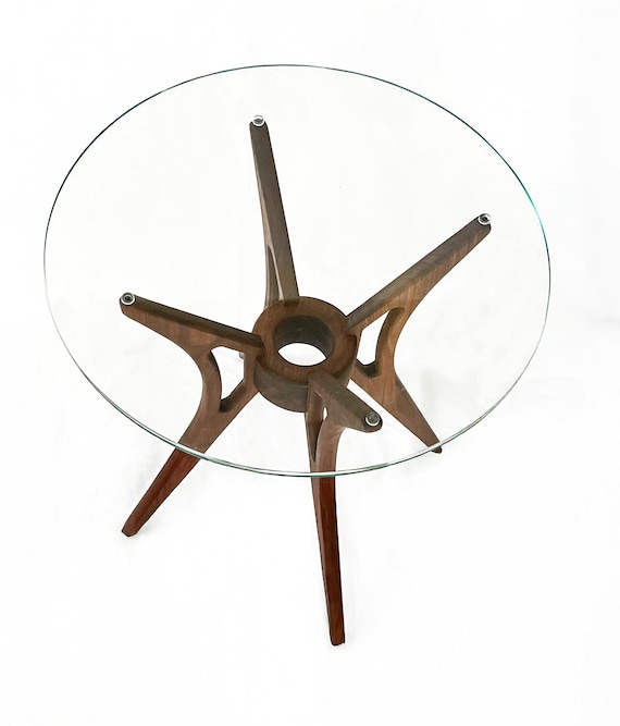Mid Century Glass Top Side Table - Etsy