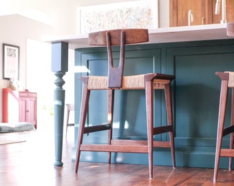 Mid-Century Walnut Counter Stool, Bar Stool, Dining Chair wishbone back
