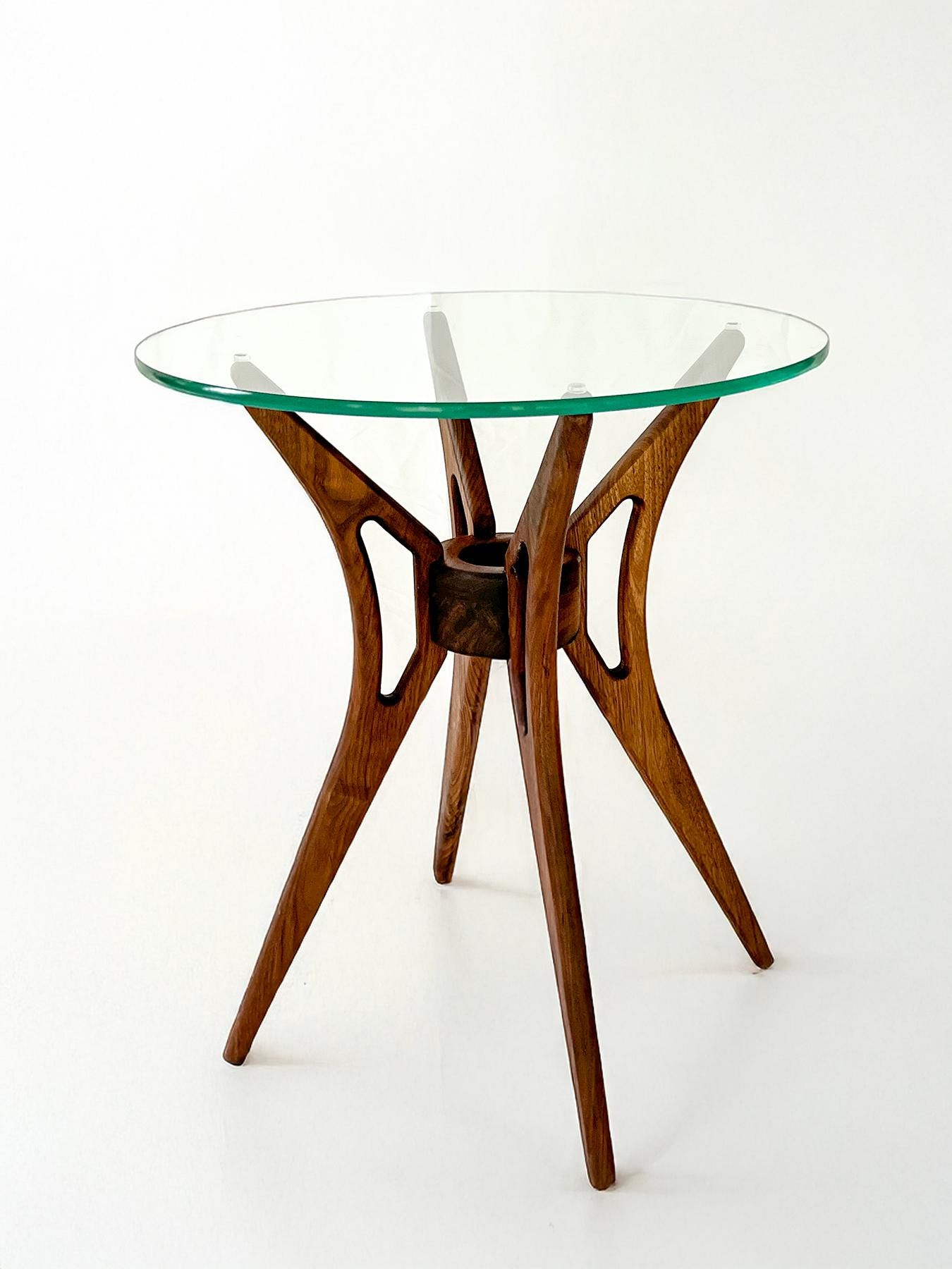 Mid Century Glass Top Side Table - Etsy