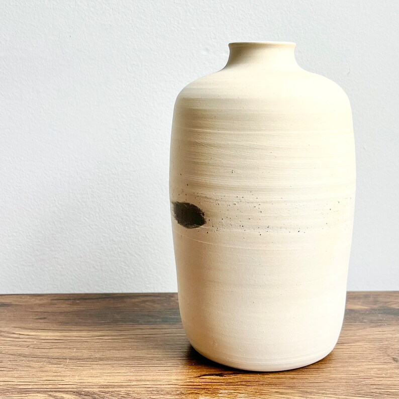 White and Blue Inlay Stoneware Ceramic Vase image 3