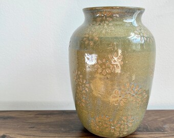 Green Stoneware Floral Patterned Ceramic Vase