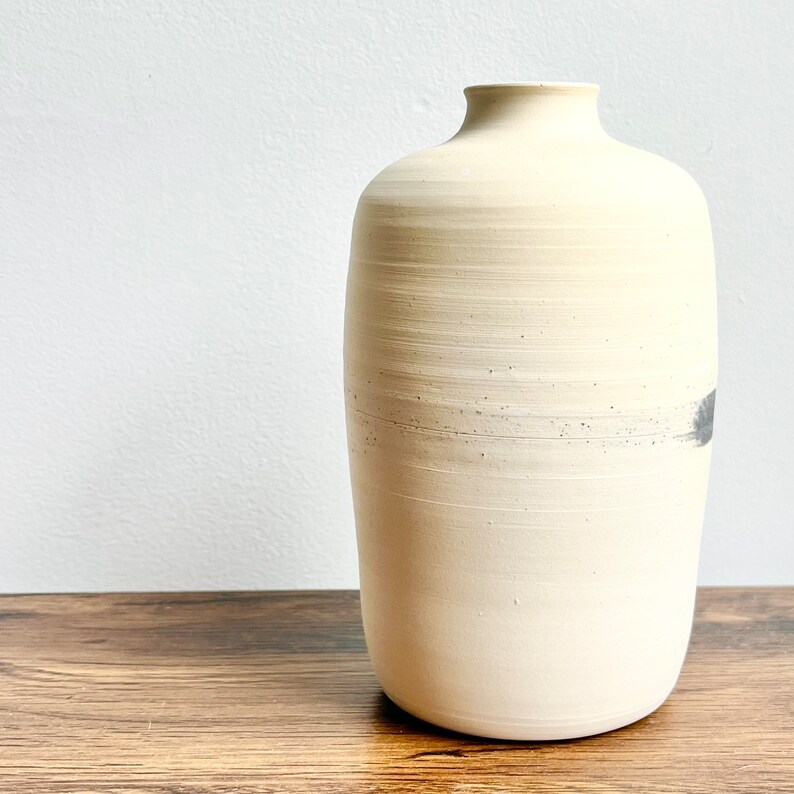 White and Blue Inlay Stoneware Ceramic Vase image 4
