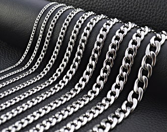 Stainless Steel Chain Tank Necklace Silver Men Women Costume Jewelry Width 3 mm-9 mm Length 40 cm -70 cm