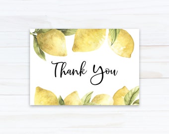 Lemons Thank You Card, Botanical Citrus Lemon Printable Thank You Cards Baby Shower, Birthday, Wedding, Instant Download - L1