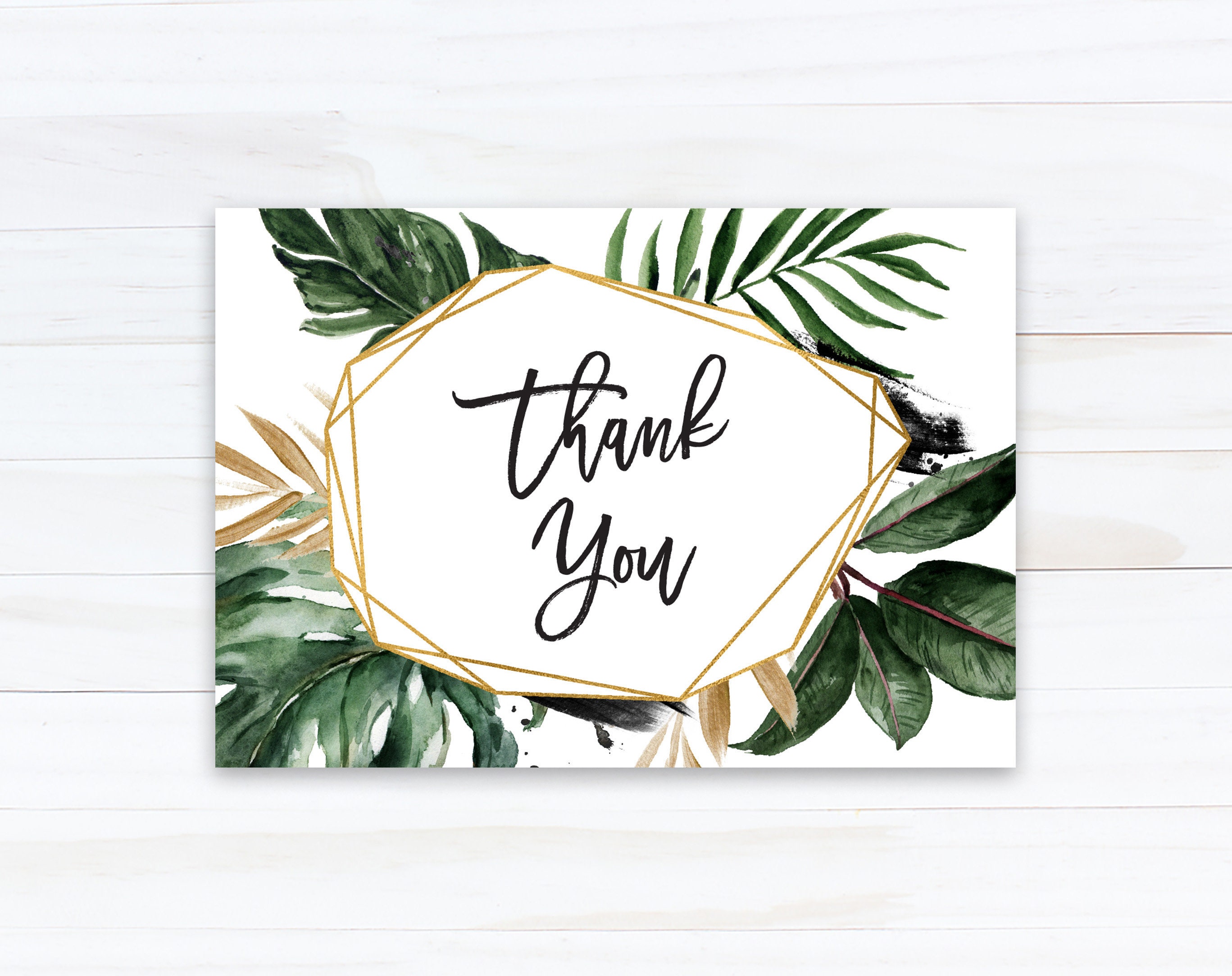 Tropical Thank You Card Greenery Printable Thank You Cards - Etsy